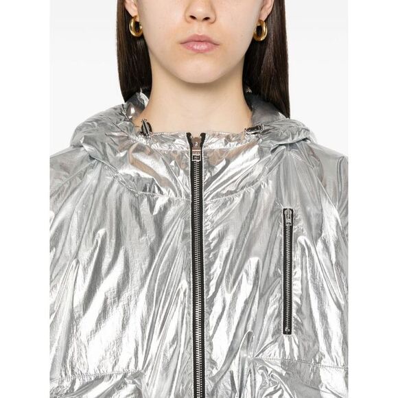 IRO Metallic Hooded Zip-Up Jacket Women SILVER Coats & Jackets - Picture 3 of 5